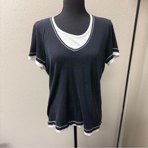 Made for Life Women's Black and White Double Layered Look V-Neck Top. Size Med